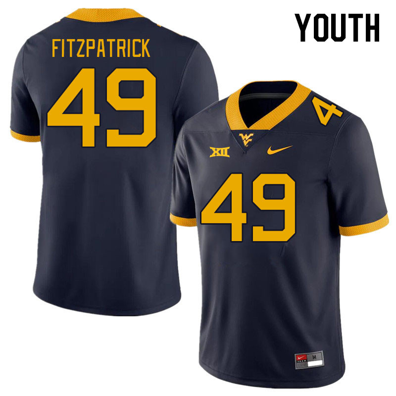 Youth #49 Taran Fitzpatrick West Virginia Mountaineers College Football Jerseys Stitched Sale-Navy